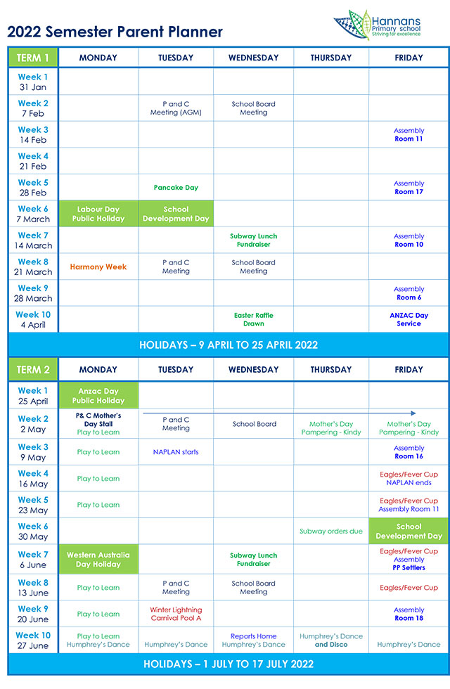 Term Planners - Hannans Primary School